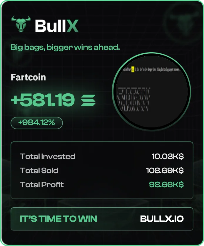 Fartcoin trade result showing +581.19 SOL and +984.12 percent